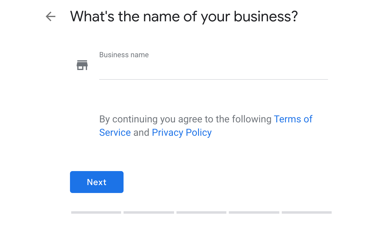 Set Up Google My Business Listing Step 1: Business Name Screenshot