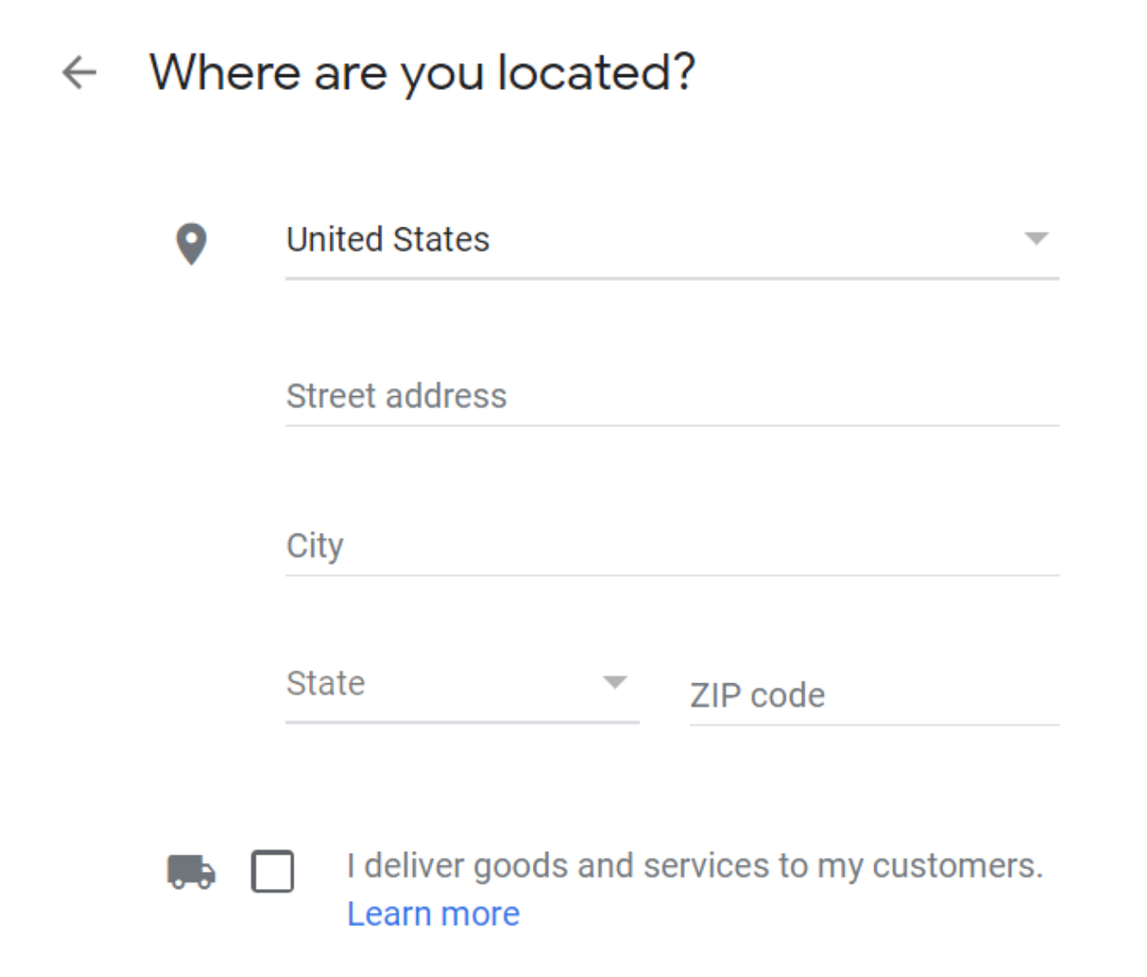 Set Up Google My Business Listing Step 2: Pick Location Screenshot