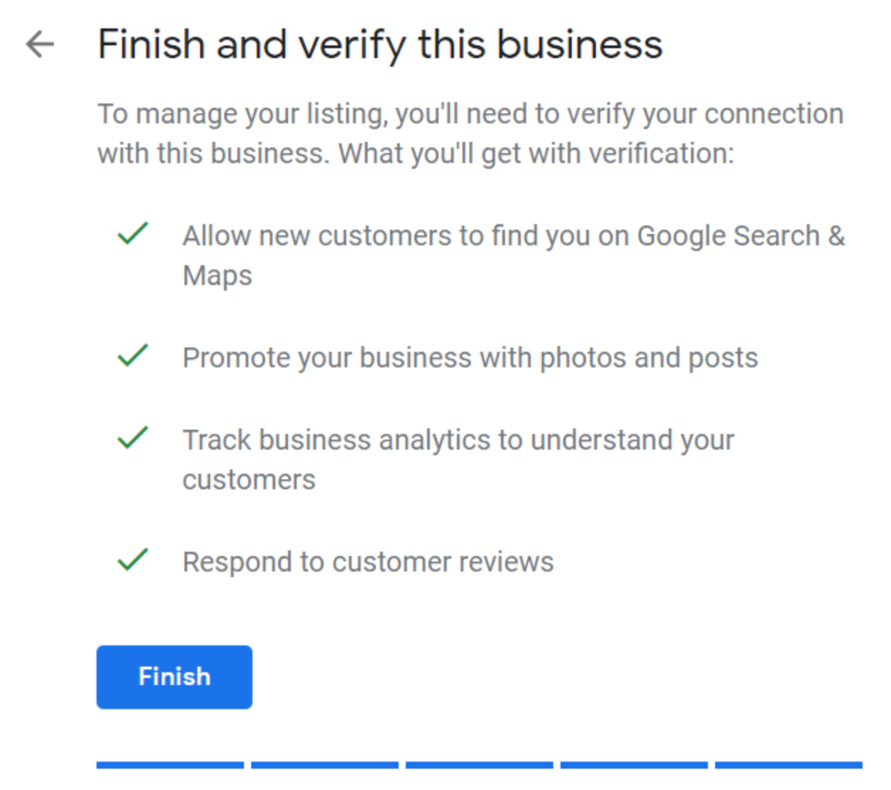 Set Up Google My Business Listing Step 7: Finish and Verify Screenshot