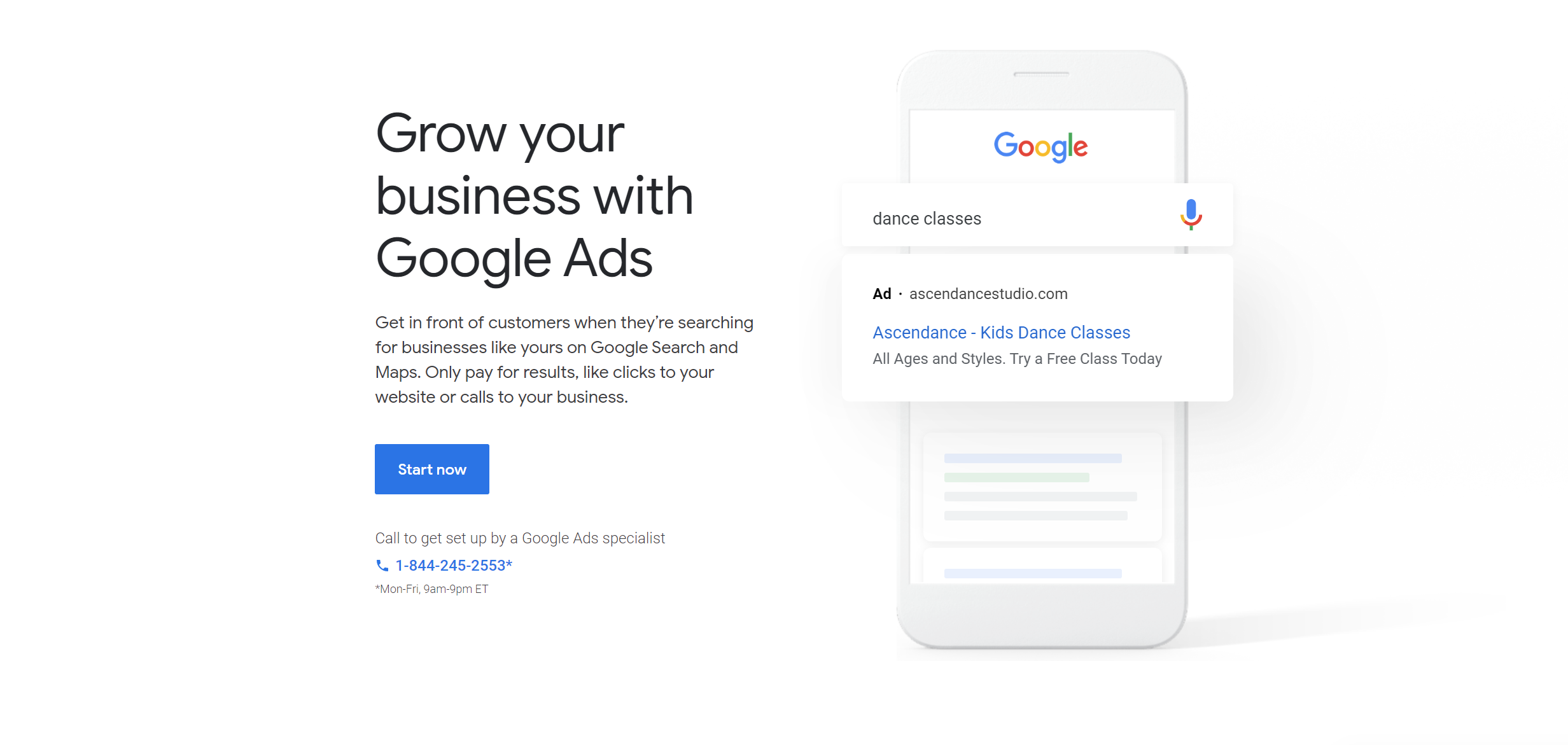 Google Search Ads Signup Page Screenshot