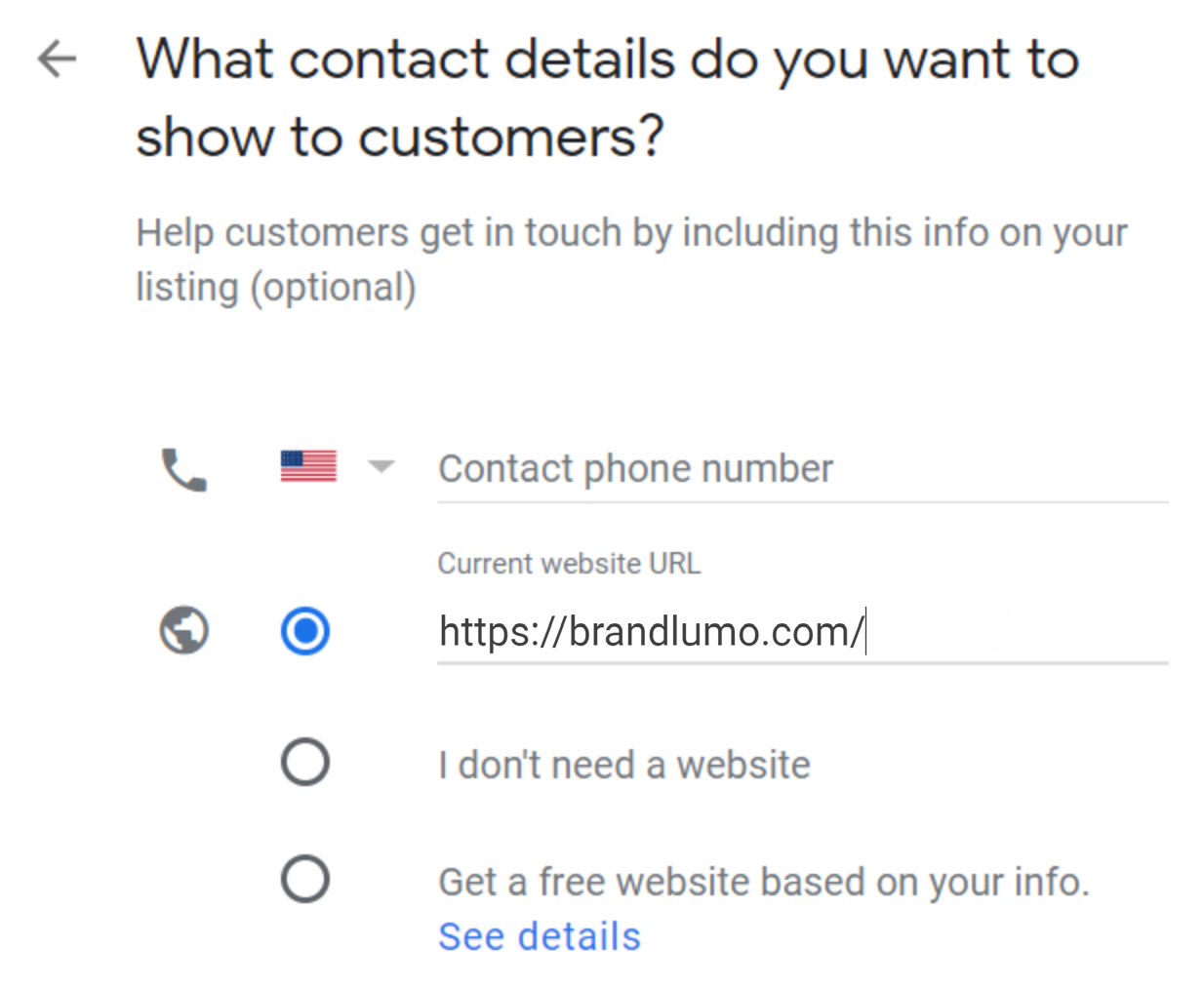 Set Up Google My Business Listing Step 6: Contact Details